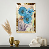 GOLD AYNALI PLEKSİ ÇERÇEVELİ MAVİ RENKLİ BÜYÜK ÇİÇEKLER TABLOSU