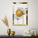 GOLD AYNALI PLEKSİ ÇERÇEVELİ ÇİZGİ SANATI TARZINDA ÇİÇEKLER TABLOSU