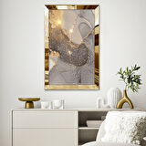 GOLD AYNALI PLEKSİ ÇERÇEVELİ MERMER DESENLİ GRİ SOYUT TASARIM TABLOSU