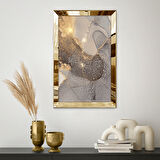 GOLD AYNALI PLEKSİ ÇERÇEVELİ MERMER DESENLİ GRİ SOYUT TASARIM TABLOSU