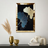 GOLD AYNALI PLEKSİ ÇERÇEVELİ ALTIN VE MAVİ RENKLİ TROPİKAL YAPRAKLAR TABLOSU