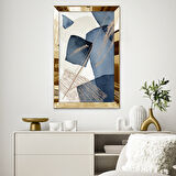 GOLD AYNALI PLEKSİ ÇERÇEVELİ MAVİ ŞEKİLLİ SOYUT TASARIM TABLOSU