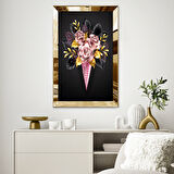 GOLD AYNALI PLEKSİ ÇERÇEVELİ DİJİTAL PEMBE GÜLLER ÇİZİMİ DEMET ÇİÇEK TABLOSU