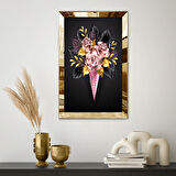 GOLD AYNALI PLEKSİ ÇERÇEVELİ DİJİTAL PEMBE GÜLLER ÇİZİMİ DEMET ÇİÇEK TABLOSU