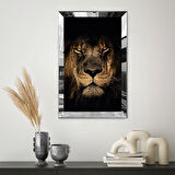 GÜMÜŞ  AYNALI PLEKSİ ÇERÇEVELİ SİYAH TEMA ÜZERİNE ASİL ASLAN TABLOSU
