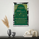 GÜMÜŞ  AYNALI PLEKSİ ÇERÇEVELİ YEŞİL ARKA PLANLI FELAK SURESİ DİNİ İSLAMİ TABLO