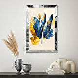 GÜMÜŞ  AYNALI PLEKSİ ÇERÇEVELİ MAVİ SARI TÜY MİNİMALİST GÖRSELLİ TABLO