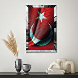 GÜMÜŞ  AYNALI PLEKSİ ÇERÇEVELİ DOKULU GÖRÜNÜMLÜ TÜRK BAYRAĞI TABLO