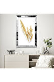 GOLD  AYNALI PLEKSİ ÇERÇEVELİ BEYAZ ARKA PLANLI GOLD YAPRAK GÖRSELİ TABLO