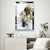 GÜMÜŞ AYNALI PLEKSİ ÇERÇEVELİ MERMER DESENLİ ALTIN TOZU ÇİZİM TASARIM TABLO