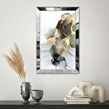 GÜMÜŞ AYNALI PLEKSİ ÇERÇEVELİ MERMER DESENLİ ALTIN TOZU ÇİZİM TASARIM TABLO