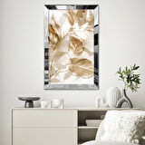 GÜMÜŞ AYNALI PLEKSİ ÇERÇEVELİ MİNİMALİST BEYAZ SARI YAPRAKLI ZARİF SOYUT ÇİZİM TABLO