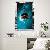 GÜMÜŞ AYNALI PLEKSİ ÇERÇEVELİ MODERN MAVİ BEYAZ SİYAH KABE DESENLİ ÇİZİM TABLO
