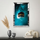 GÜMÜŞ AYNALI PLEKSİ ÇERÇEVELİ MODERN MAVİ BEYAZ SİYAH KABE DESENLİ ÇİZİM TABLO