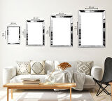 GÜMÜŞ AYNALI PLEKSİ ÇERÇEVELİ MODERN BEYAZ GRİ ÇİÇEK DESENLİ SOYUT ÇİZİM TABLO