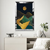 GÜMÜŞ AYNALI PLEKSİ ÇERÇEVELİ ÇİZGİ DESENLİ ALTIN VE YEŞİL MANZARA TASARIMI TABLOSU