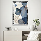 GÜMÜŞ AYNALI PLEKSİ ÇERÇEVELİ MAVİ ŞEKİLLİ SOYUT TASARIM TABLOSU
