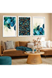 Siyah Ahşap Çerçeveli Mavi Renk Modern Tablo