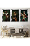 Gold Aynalı Pleksi Çerçeveli Insani Hayvanlar Üçlü Mdf Tablo Seti