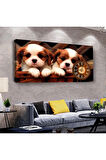 Yavru Köpekler 120 X 60 Saatli Kanvas Tablo