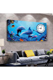 Sevimli Yunuslar 120 X 60 Saatli Kanvas Tablo