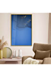 Gümüş Metal Çerçeveli Soyut Çizim Mavi Tema Kırılmaz Cam Tablo