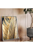 Siyah Metal Çerçeveli Modern Çizim Gold Yaprak Tema Kırılmaz Cam Tablo