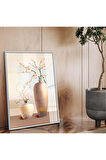 Gümüş Metal Çerçeveli Modern Çizim Vazo Tema Kırılmaz Cam Tablo