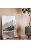 Gümüş Metal Çerçeveli Modern Çizim Dağ Tema Kırılmaz Cam Tablo