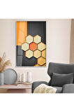 Gold Metal Çerçeveli Geometrik Çizim Soyut Tema Kırılmaz Cam Tablo