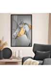 Gümüş Metal Çerçeveli Kolaj Çizim At Figür Kırılmaz Cam Tablo