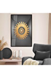 Gold Metal Çerçeveli Kolaj Çizim Modern Tema Kırılmaz Cam Tablo