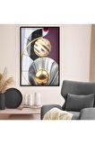 Gold Metal Çerçeveli Geometrik Çizim Soyut Tema Kırılmaz Cam Tablo
