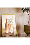 Gümüş Metal Çerçeveli Modern Çizim Vazo Tema Kırılmaz Cam Tablo