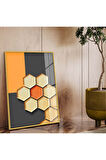 Gold Metal Çerçeveli Geometrik Çizim Soyut Tema Kırılmaz Cam Tablo