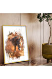 Siyah Metal Çerçeveli At Figür Modern Çizim Kırılmaz Cam Tablo