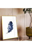 Gold Metal Çerçeveli Mavi Tüy Desen Kırılmaz Cam Tablo
