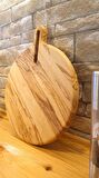 F&S WoodArt Zeytin Ağacı Doğal Ahşap Pizza Peynir Sunum Et Steak Saplı Kesme Tahtası yuvarlak