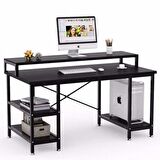 Zizuva Tasarım 95x60x140cm Siyah Ev Ofis Bilgisayar Metal Raflı Çalışma Masası