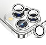 Iphone 16 Pro ve 16 Pro Max Beyaz (White) Titanyum Uyumlu Taşlı Kamera Lens Koruyucu Cam