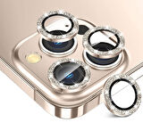 Iphone 16 Pro ve 16 Pro Max Çöl Desert (Gold-Altın) Titanyum Uyumlu Taşlı Kamera Lens Koruyucu Cam
