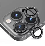 Iphone 16 Pro ve 16 Pro Max Siyah (Black) Titanyum Uyumlu Taşlı Kamera Lens Koruyucu Cam