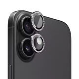 Iphone 16 ve 16 Plus Siyah (Black) Uyumlu Taşlı Kamera Lens Koruyucu Cam