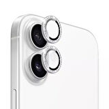 Iphone 16 ve 16 Plus Beyaz (White)  Uyumlu Taşlı Kamera Lens Koruyucu Cam