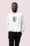 Zeus Baskılı Beyaz Erkek Kapüşonlu 3 iplik Şardonlu Ribanalı Sweatshirt Hoodie