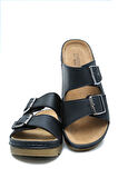SIB220517-V2 Kifidis-Natura Kadın Çift Bantlı Anatomik Deri Terlik 36-41 Siyah/Black