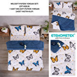 ETE HOMETEX ÇİFT KİŞİLİK LÜX WELSOFT YORGAN SETİ 195X215CM KELEBEK İNDİGO 8696474231942
