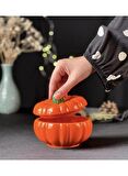 Tasarım Şekerlik Turuncu Balkabağı Şekerlik Kapaklı Şekerlik Pumpkin Şekerlik 13x9 Cm