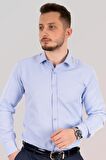 Mavi Gölge Desenli Slimfit Erkek Gömlek