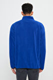 Erkek Saks Oversize Bol Kesim Bato Yaka Cep Detaylı Fermuarlı Soğuk Geçirmez Polar Sweatshirt